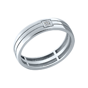 Кольцо обручальное с бриллиантом из белого золота Brilliant Style 937-11001