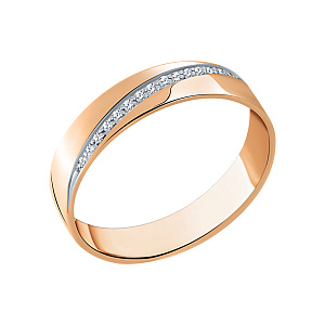 Кольцо обручальное с бриллиантом из красного золота АЛЬКОР 12237-100