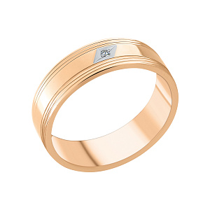 Кольцо обручальное с бриллиантом из красного золота АЛЬКОР 12601-100