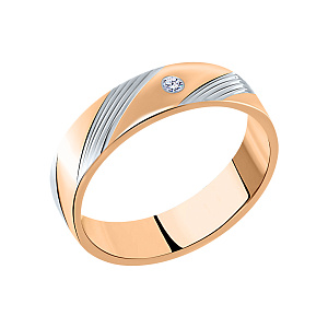 Кольцо обручальное с бриллиантом из лимонного золота АЛЬКОР 12777-100